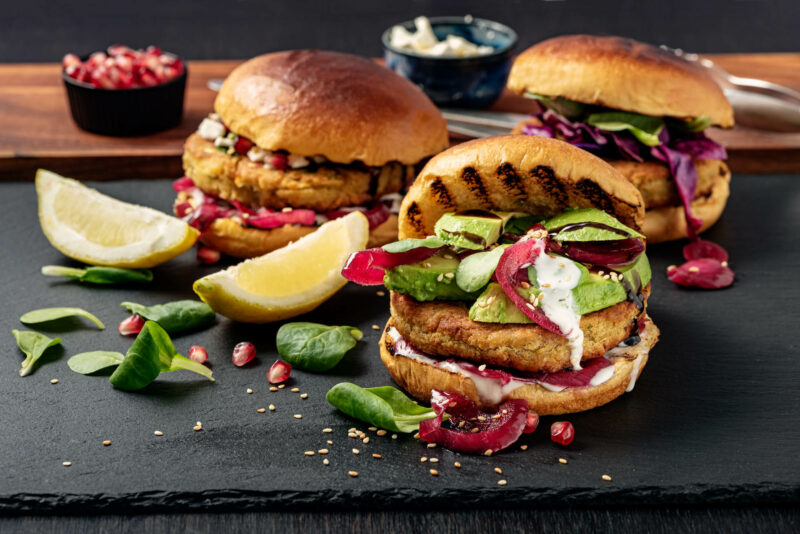 Falafel Burger with Avocado In a Brioche Bun.